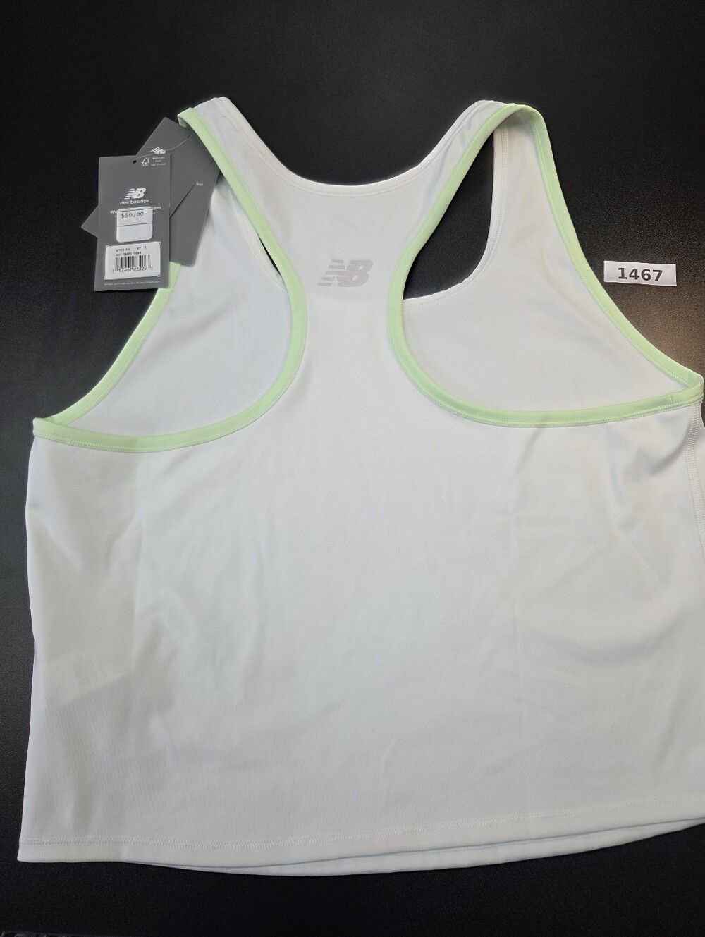 New Balance Dry Fitted Racerback Tank Top White Lime Women's Large NWT #1467